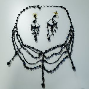 Gothic necklace and earring set black violet glass